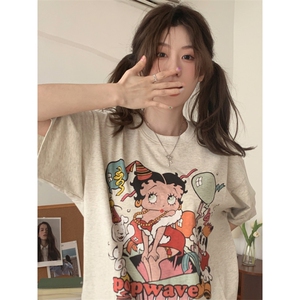 T0685-P25 美式复古卡通贝蒂女郎纯棉短袖T恤图片