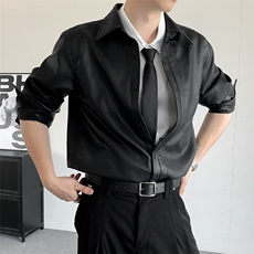 2025日系秋装刺绣男女中性长袖皮革皮衬衫大码男装衬衣中性外套，男装皮衣，星座909