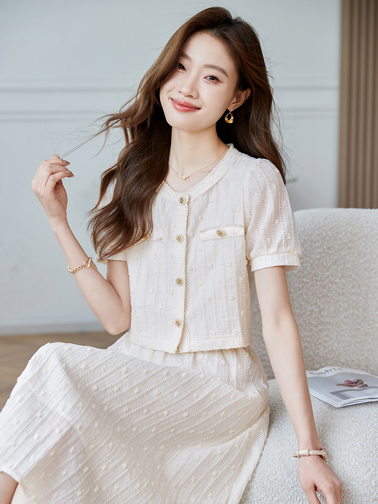 拉夏贝尔官方气质时尚套装女2025年夏季新款小衫半身裙休闲两件套,女装套装/套裙,苗苗