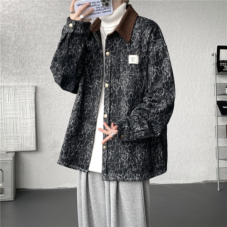 现货JK1165-特P65撞色秋冬美式宽松上衣休闲夹克大码外套,男装夹克,电商A059