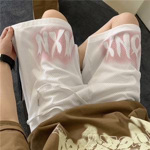 2025夏季美式字母印花篮球网眼五分裤 M~5XL XZ604-DK303-P35控48图片