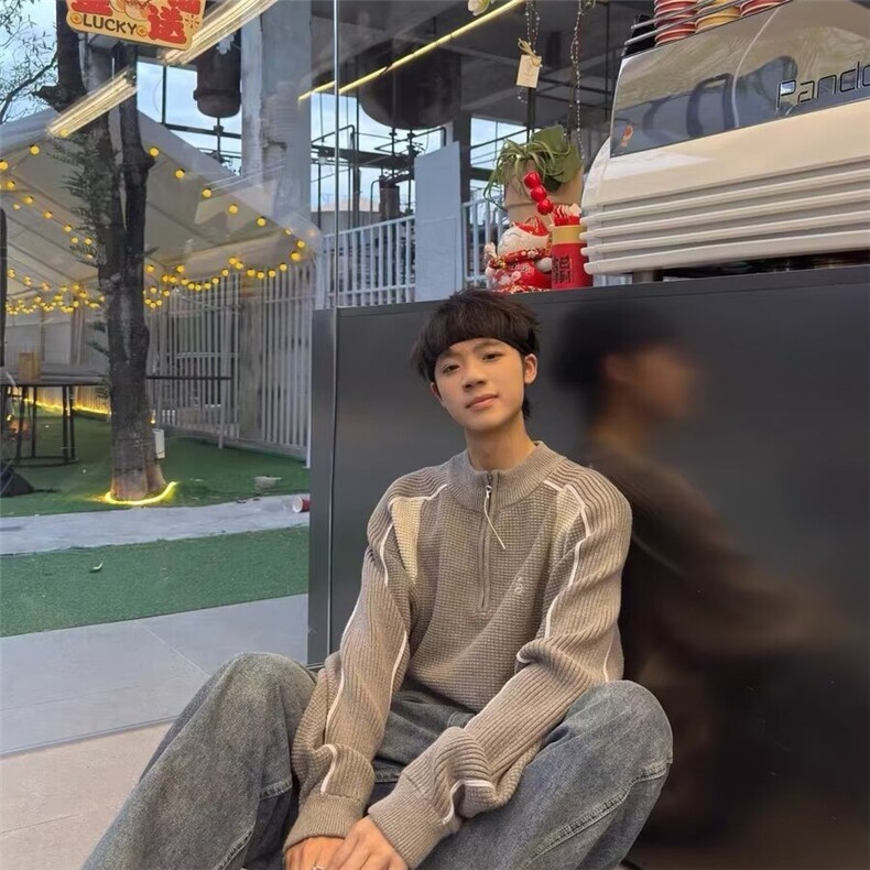 韩版潮男长袖半拉链polo翻领针织衫加厚套头拼接宽松纯色毛线上衣,男装Polo衫,四季星座505