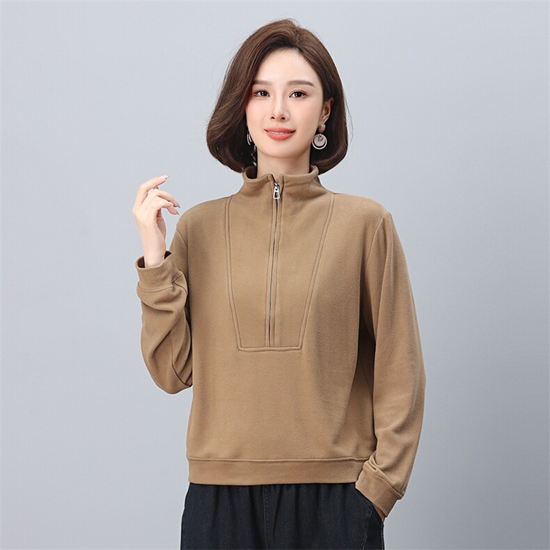 时尚女装立领拉链卫衣显瘦修身长袖打底衫,女装卫衣/绒衫,叶笙衣