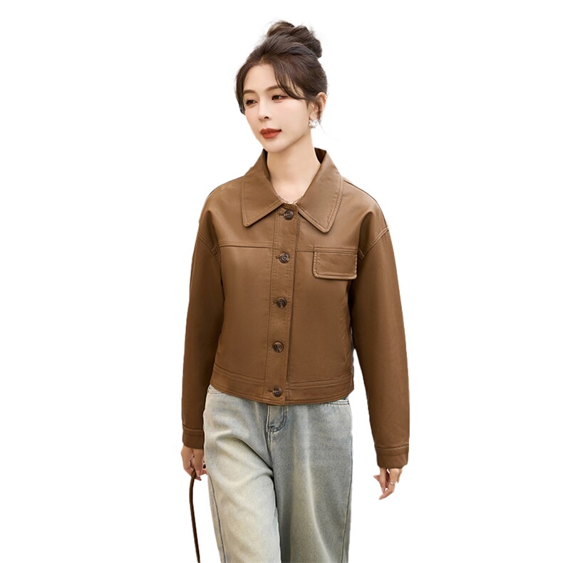 高端皮衣外套女短款2025年春秋新款洋气时尚显瘦休闲PU皮夹克上衣,女装皮衣,臻衣坊