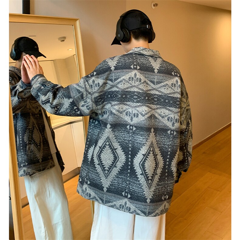 秋季新款民族风翻领夹克宽松休闲复古外套JK4401-P78,男装民族服装,星座1204