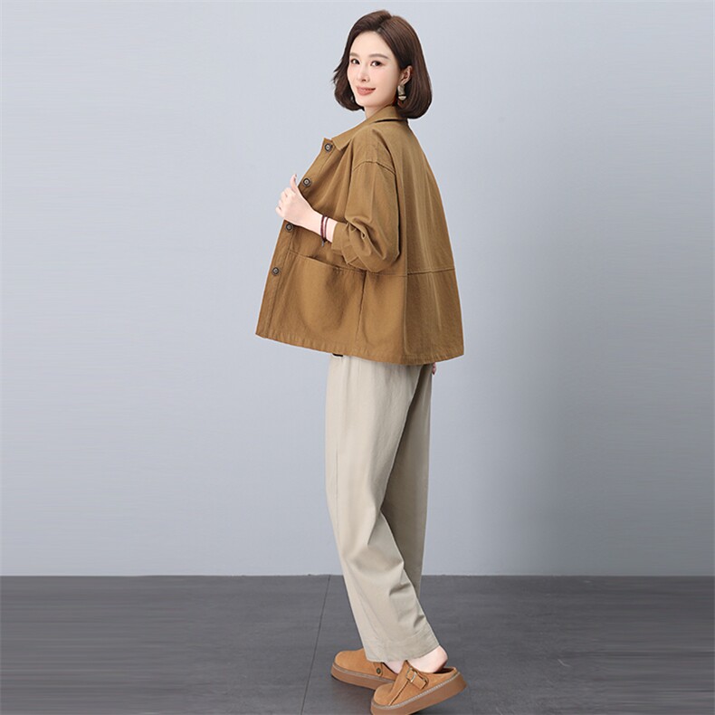 休闲短款外套女春秋2025新款小个子洋气百搭大码宽松中年妈妈上衣,女装套装/套裙,悦见她