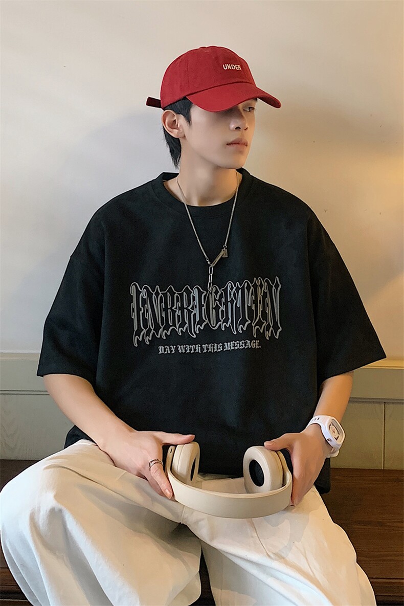 高点击转化2024夏季潮流麂皮绒短袖男T恤X416b-1-DT311-P35限48,男装T恤,星座416B-1