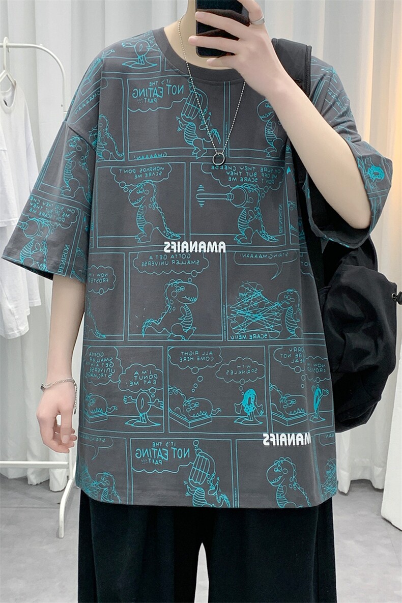 夏季青少年卡通印花半袖T恤潮纯棉港风短袖男女1455-P38控价58,男装T恤,电商A441-1