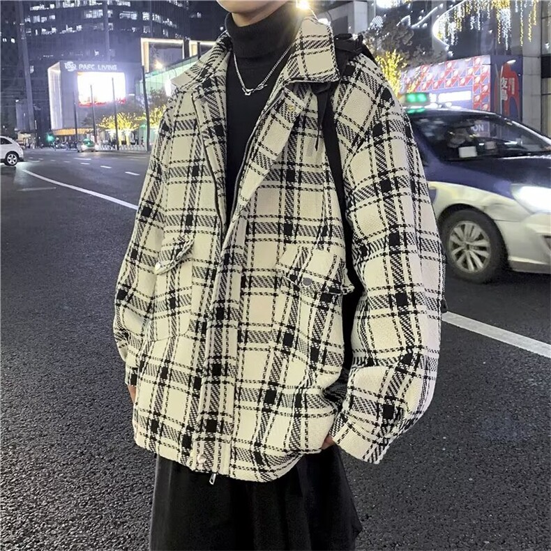 小香风格子外套男春秋款新款秋冬宽松休闲毛呢大衣潮牌LS6578P70，男装毛呢大衣，星座1013-5