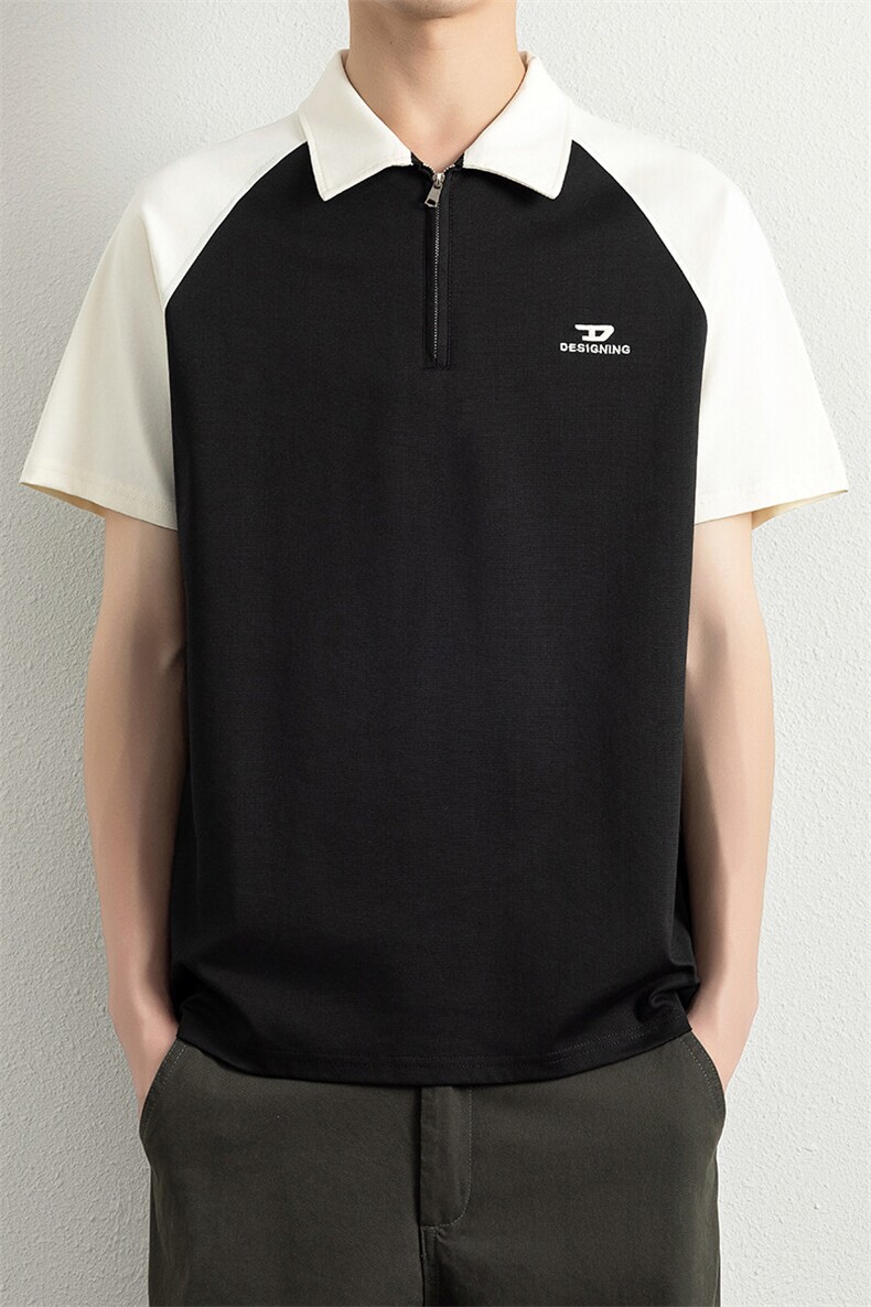 夏季短袖男刺绣翻领POLO衫拼接色T恤宽松休闲半袖上衣YD33997-P40,男装Polo衫,星座310B-3