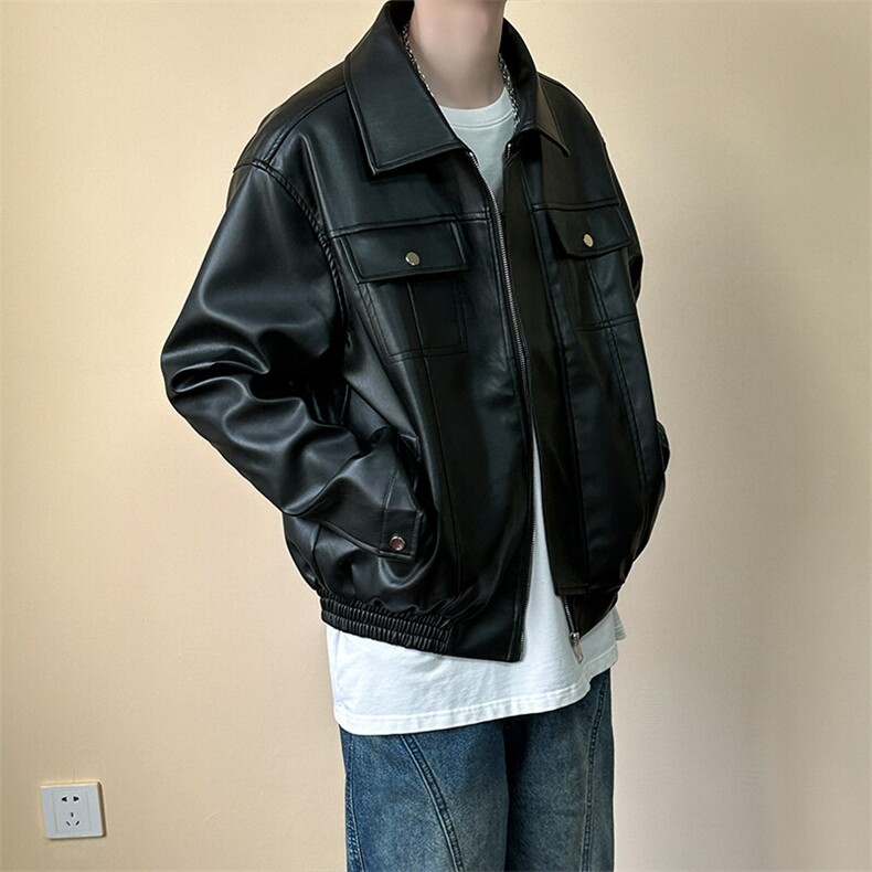 现货短款机车皮衣外套男宽松休闲痞帅皮夹克A351-AP2468-P105，男装皮衣，电商A351