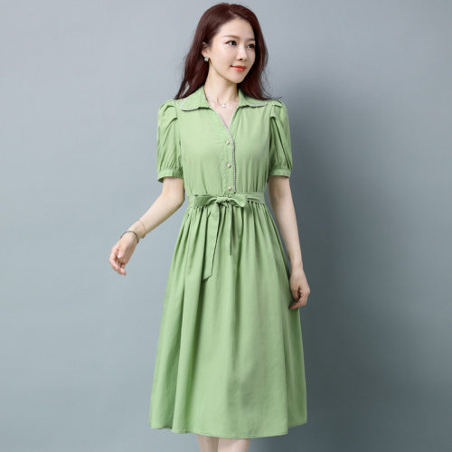 板酷2026夏装新款时尚短袖串珠装饰大摆中长款纯色连衣裙B633,女装连衣裙,板酷