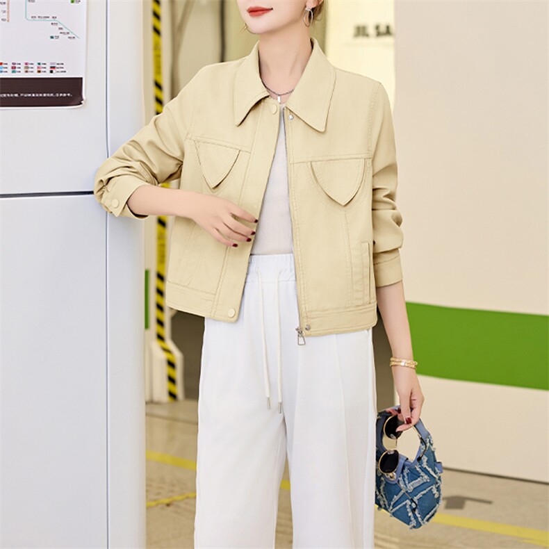 BAO欧货翻领PU皮衣外套女2025新款春秋短款超好看机车服水洗夹克,女装皮衣,美拉德工厂直营店