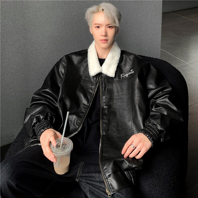 美式复古毛绒皮衣外套男冬季保暖宽松机车夹克情侣棉服潮P128,男装夹克,电商C307
