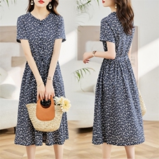 棉麻连衣裙夏季2025新款衣服大码女装高端精致气质碎花宽松长裙子，女装连衣裙，木橙西子