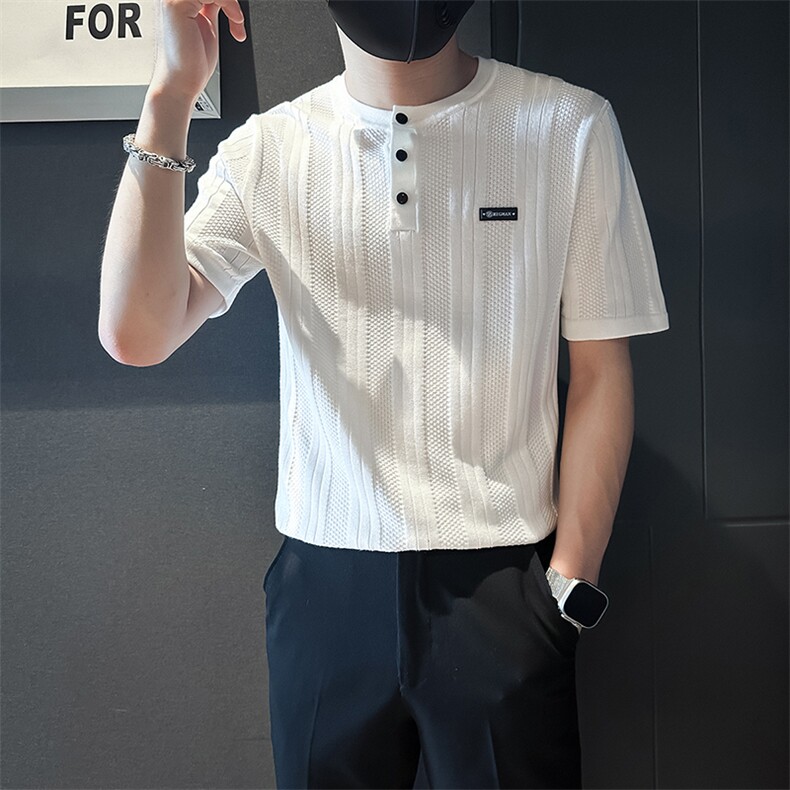 短袖毛衣针织衫半袖男修身圆领社会小伙店主风301C-DM05-P58控78,男装T恤,星座301C（原B323）