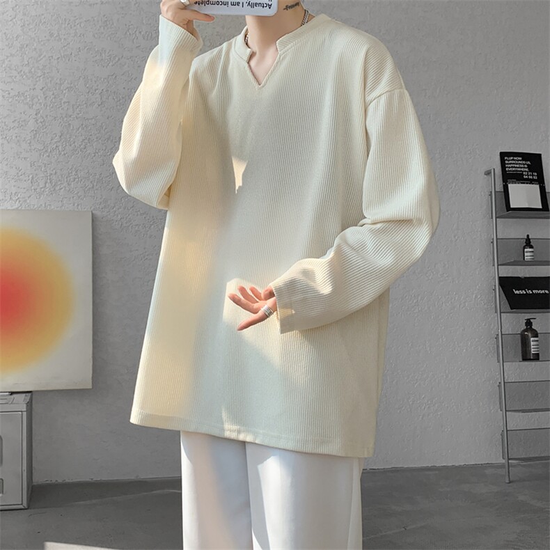 8XL-M长袖打底衫T恤V领针织体恤麦穗条卫衣加肥加大码TX3102特P35,男装T恤,电商B238