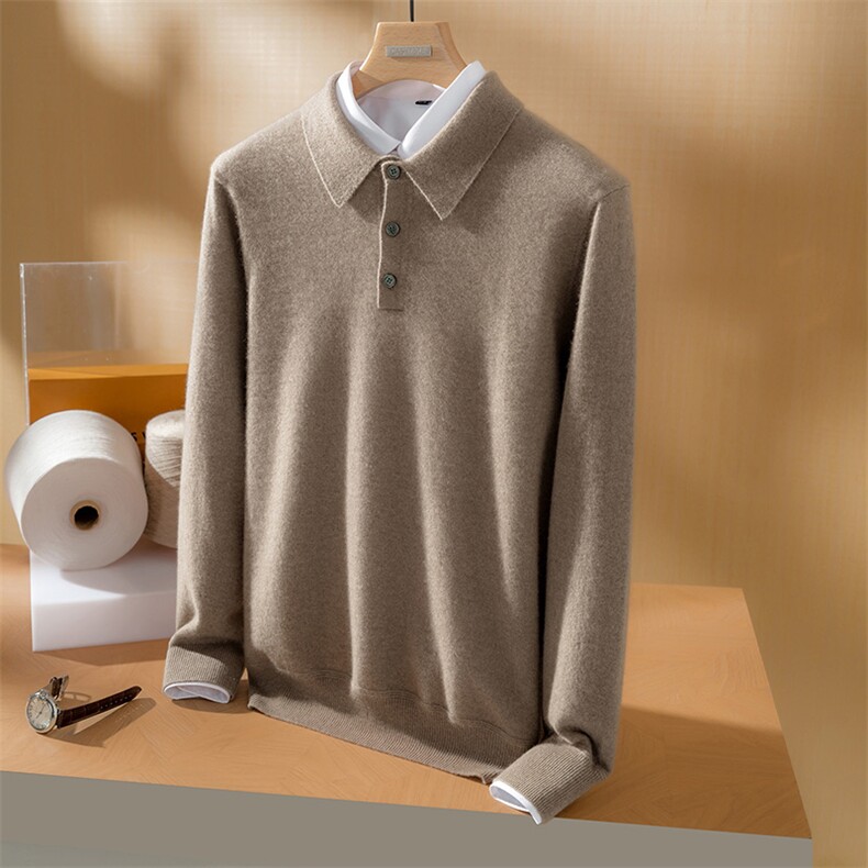 2025秋冬百搭时尚简约平面polo领针织羊绒衫，男装羊绒套衫，澳坤羊绒