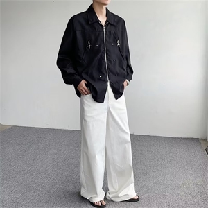 衬衫方领青春流行气质新款男长袖日系潮原宿文艺夏季纯色标准潮流图片