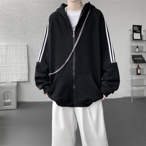 8XL-M秋冬美式运动三条杠条纹开衫卫衣连帽特大码宽松JK5206/P65图片