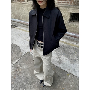 6803-P63 美式复古飞片合页解构翻领拉链夹克男女春秋季图片