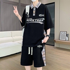 TZ25357-P60夏季休闲T恤短裤男两件套青少年学生运动短袖套装，男装牛仔裤，电商D310B