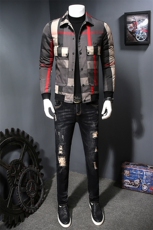 A7006冬季新款加厚翻领格子保暖棉服P235，男装棉衣，钱塘2010-1