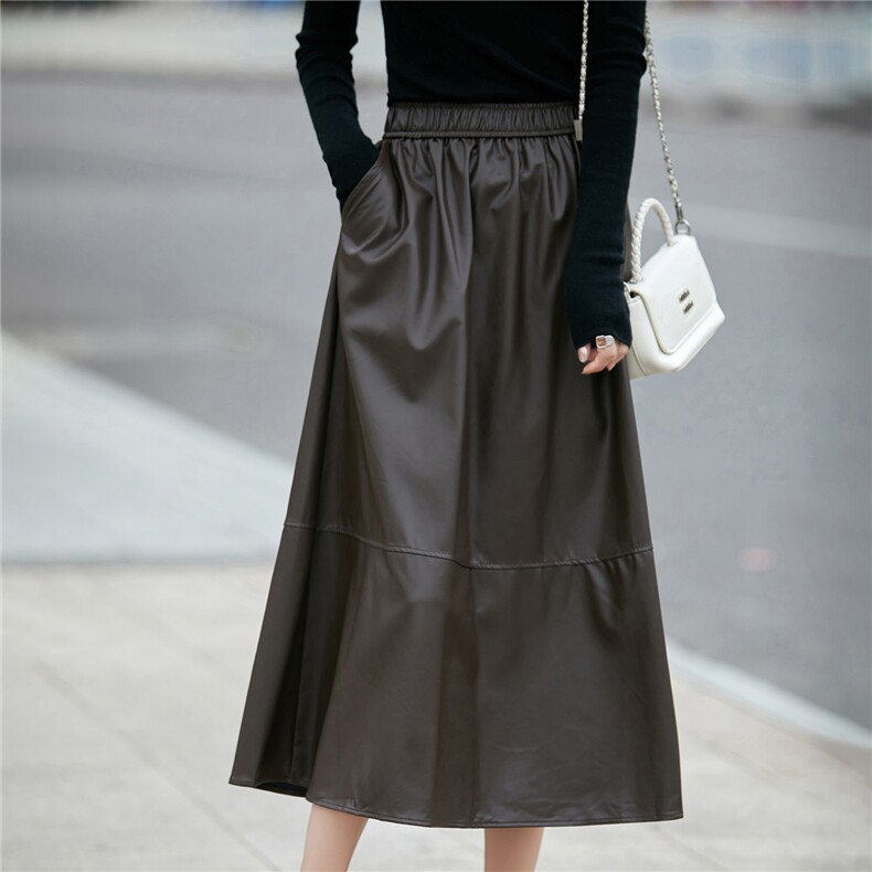 2025年秋季中长款百搭PU半身裙时尚百搭通勤休闲，女装半身裙，朝贺羊绒
