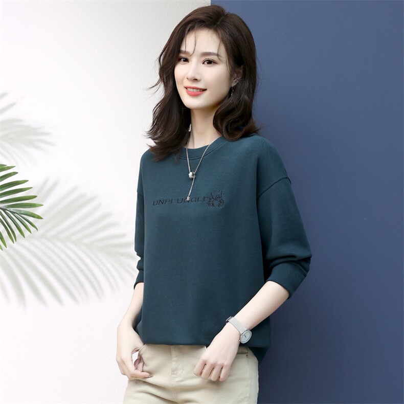2023年春季新款韩版套头圆领卫衣女长袖春秋刺绣上衣女打底衫棉,女装卫衣/绒衫,简韵佳