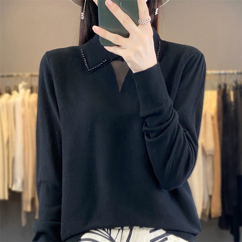 时尚百搭女士羊毛衫 简约优雅修身显瘦长袖针织衫图片
