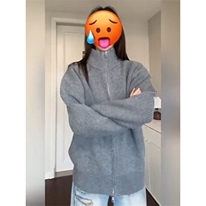 重磅秋冬北极绒双拉链毛衣开衫美式复古休闲慵懒风宽松针织衫外套，男装针织衫/毛衣，电商A486