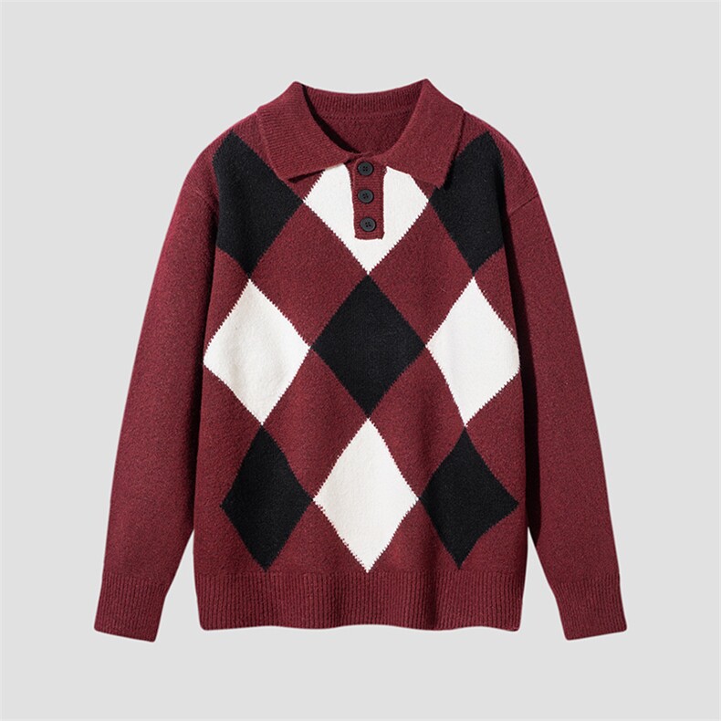 美式复古撞色格子毛衣Polo衫男2025秋冬新品加厚气质翻领休闲针织，男装Polo衫，星座914