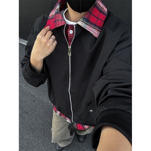 老钱风假两件外套男2025春秋新款拼接撞色宽松cleanfit飞行服夹克图片