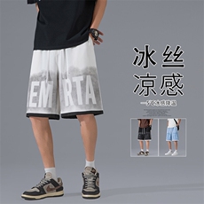 2025夏季新款灰墙美式印花冰丝短裤M-5XLHK25450-P35，男装休闲裤，电商A022