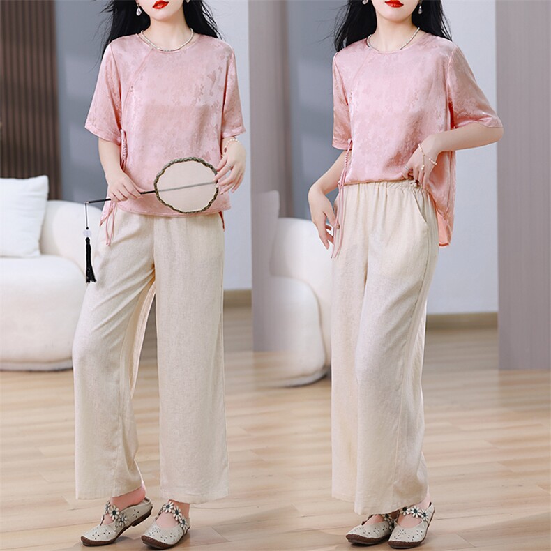 2024夏装新款时尚潮流简约气质G风复古上衣+休闲裤，女装套装/套裙，阿丹