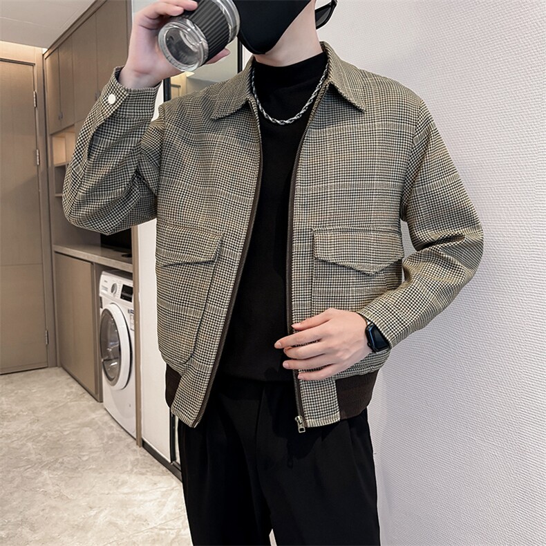 社会小伙高端短款格子宽松韩版外套风衣夹克男A236-FY8060-P135,男装夹克,电商A236