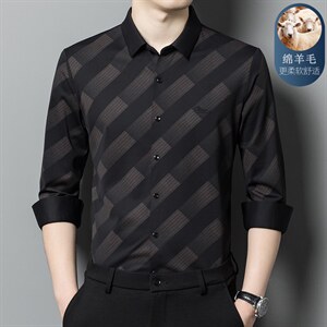 高端长袖条纹春秋绵羊毛中青年免烫商务休闲男士衬衣 XY6651-P115,男装衬衫,星座1105-3