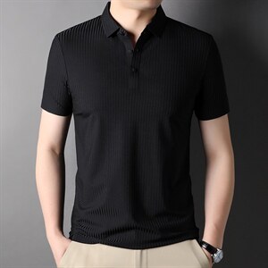 冰丝短袖体恤男中青年品牌高端轻奢POLO翻领衫男士宽松弹力上衣图片