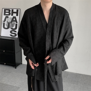 秋装24山本耀司新中式提花长袖设计感加肥加大码系带衬衫图片