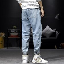 2021春季新日系大码男字母印花破洞拼接束脚九分牛仔裤N8102-P55，男装牛仔裤，电商A001