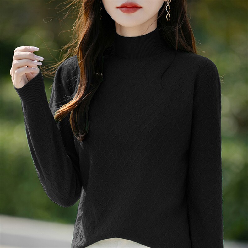 秋冬半高领羊毛衫女长袖内搭套头宽松纯色羊绒毛衣薄款针织打底衫,针织衫/毛衣,斯美雅安迪绒