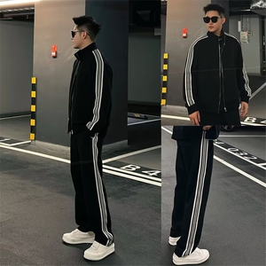 港风秋款男女运动套装卫衣三条杠条纹拼接外套TZ95 P75图片