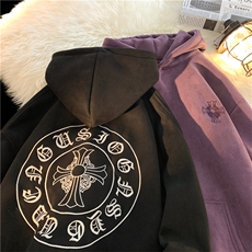 春季美式潮牌高街刺绣十字架连帽卫衣YT05P70M-4XL，男装卫衣，星座712
