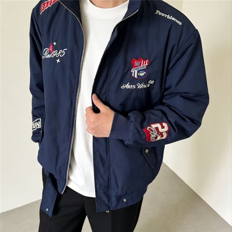 时尚春秋季新款潮牌美式字母刺绣连帽可拆卸男女复古保暖百搭上衣，男装棉衣，星座506A