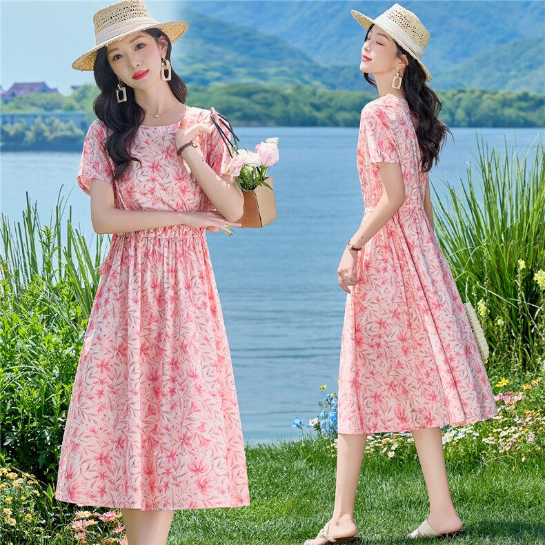 6803时尚法式印花显瘦连衣裙,女装连衣裙,倪叶myz