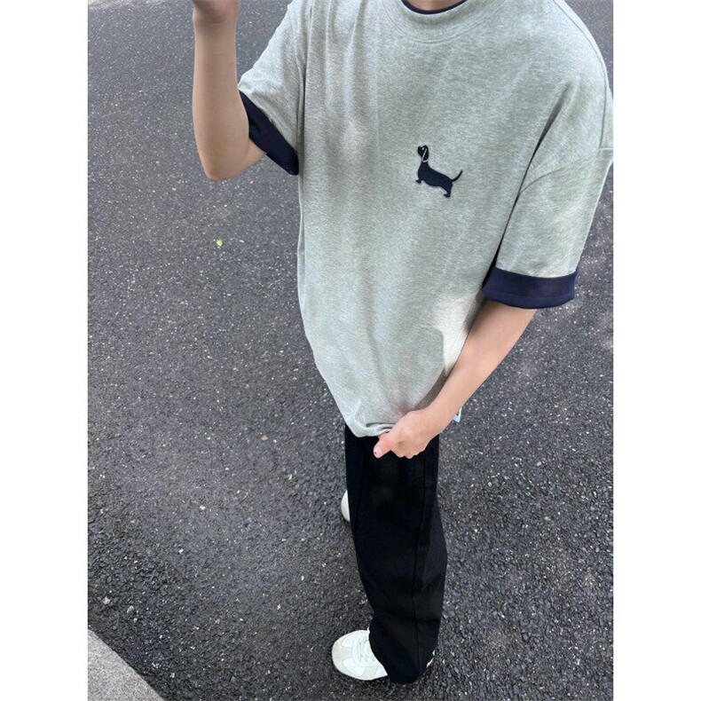 【有货】美式复古腊肠狗刺绣短袖t恤男情侣款TX6167-特P35,男装T恤,星座1007（原301D）