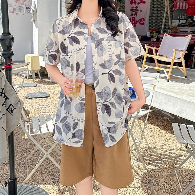 海边度假风短袖花衬衫女夏威夷ins超仙沙滩衬衣复古港风CS130/P30,女装衬衫,星座506