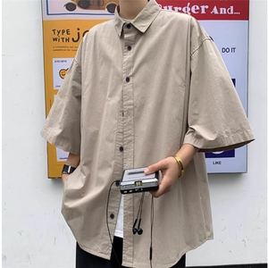 日系冰丝工装短袖衬衫男夏季休闲宽松设计感小众衬衣CSK599