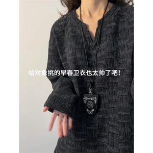 XZ809A/CX608/特P24/控48     印花肌理感V领长袖T恤卫衣图片