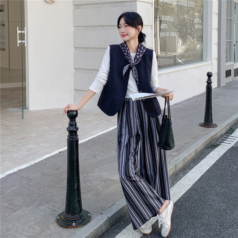 气质马甲条纹阔腿裤套装女2025年秋季新款休闲显瘦洋气穿搭两件套,女装套装/套裙,2C232